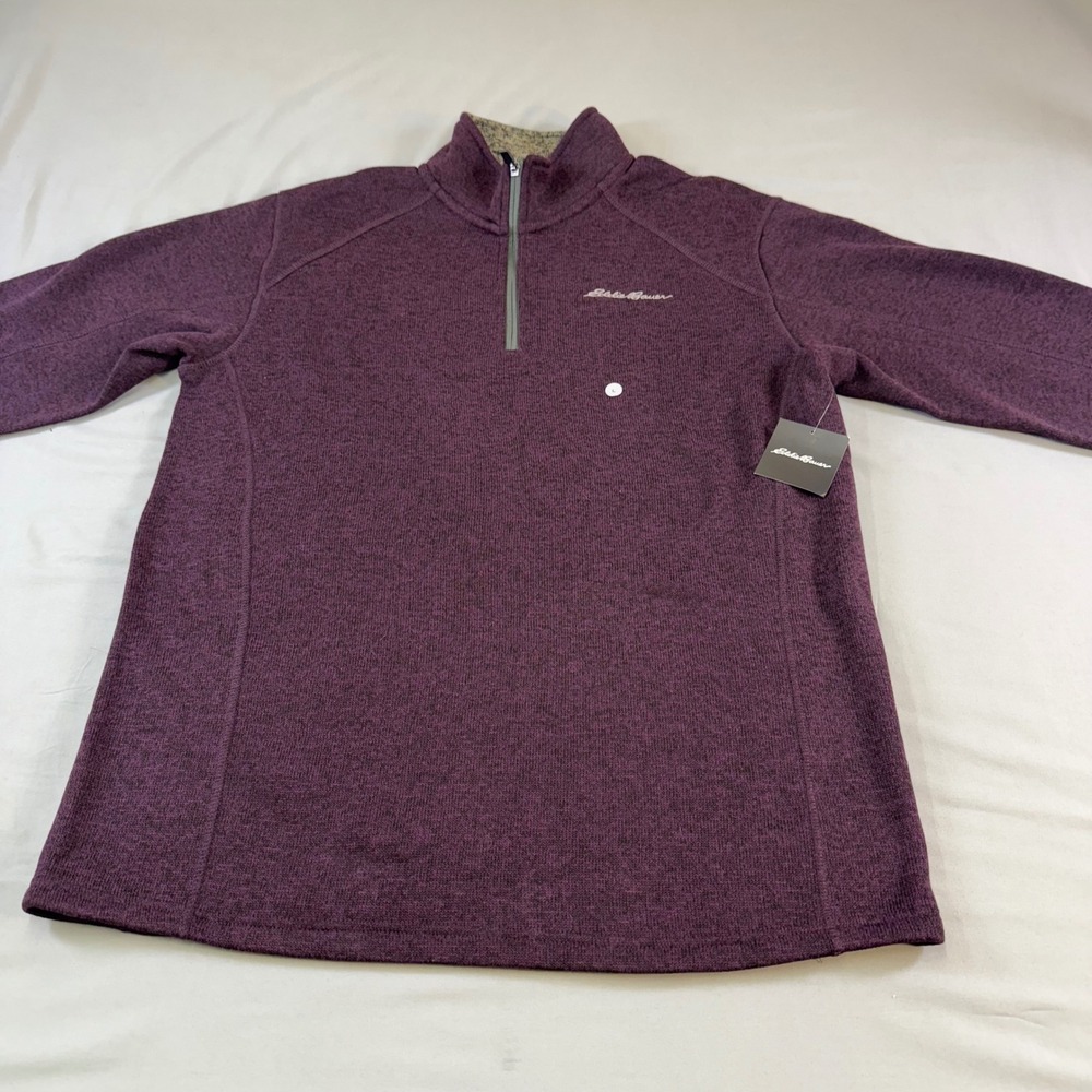 Eddie Bauer Men's Heathered Purple Fleece Quarter Zip Pullover Sweater new w tag